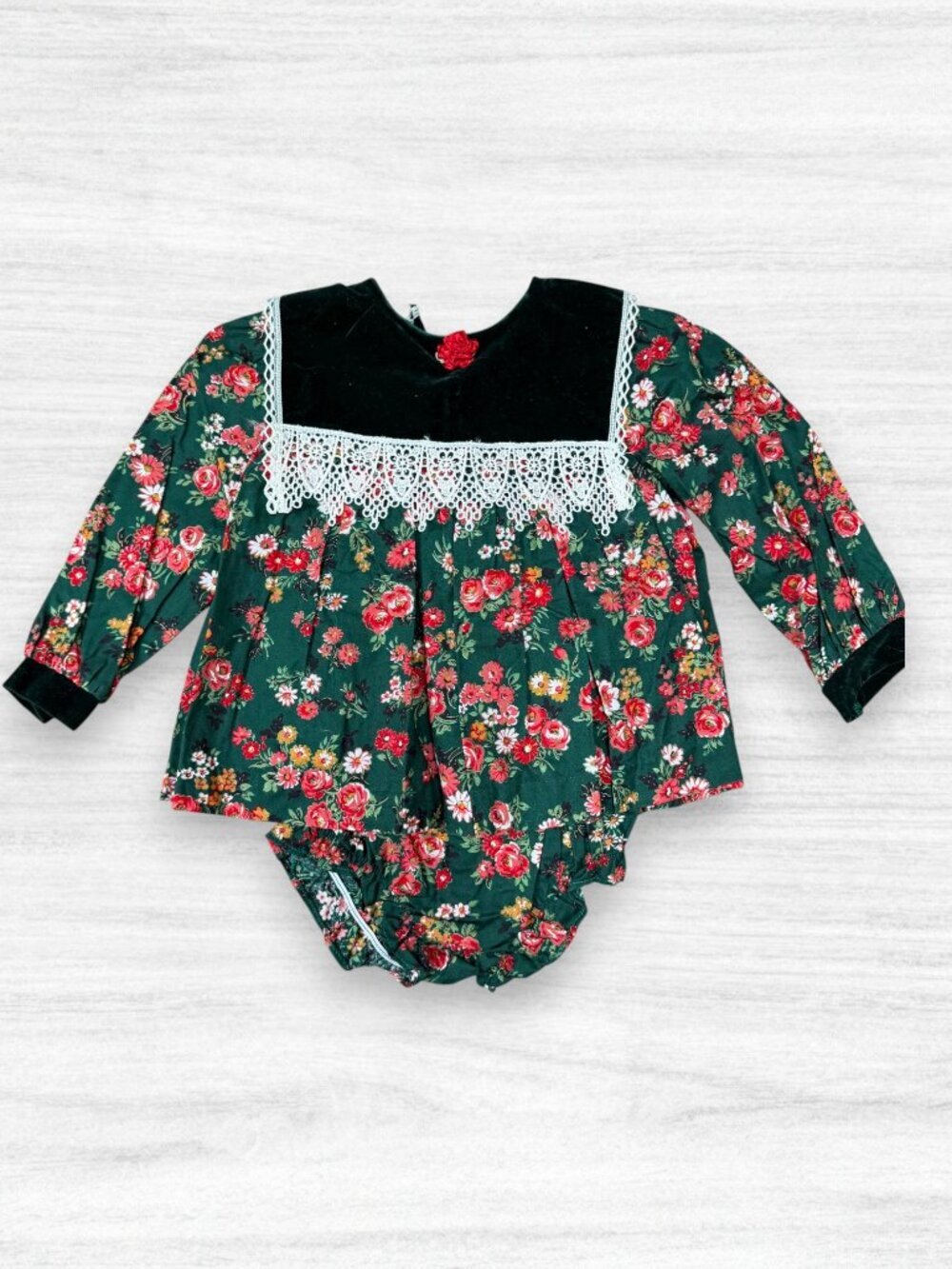 Jolene USA Floral Velvet Baby Dress Bloomer Set 18M Cottagecore Prairie Holiday